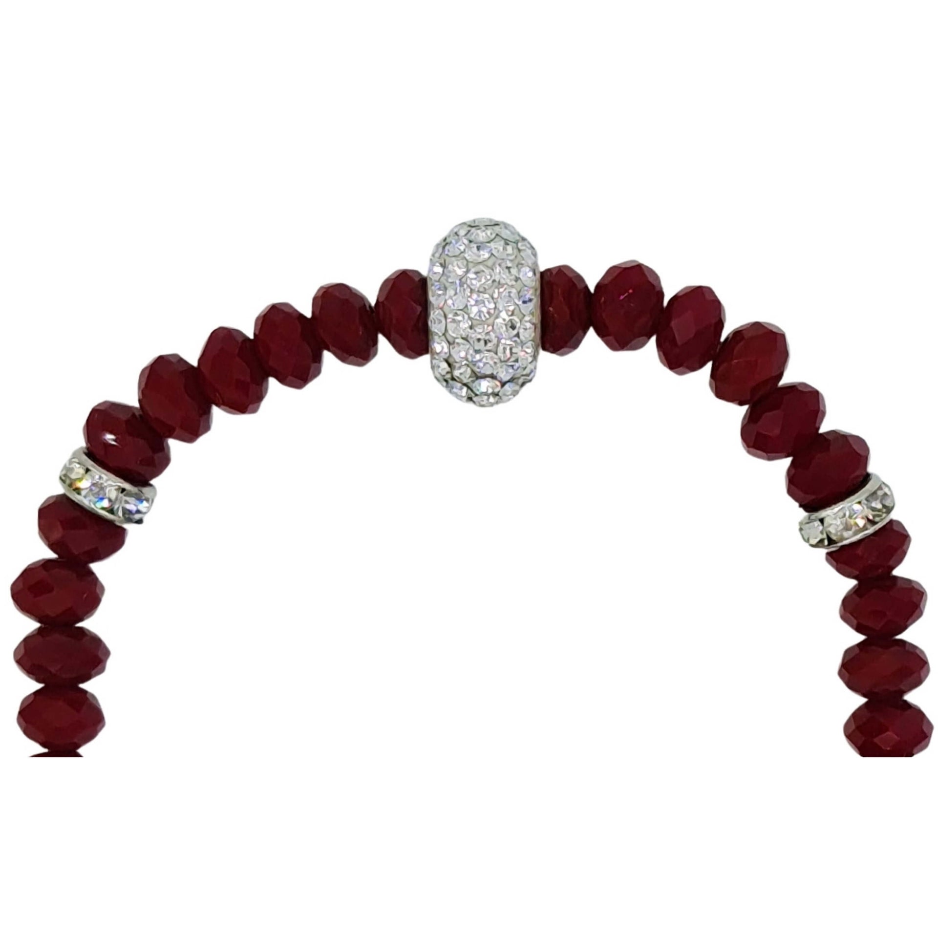 Pulsera de cristal rojo y central de brillantes de cristal en blanco