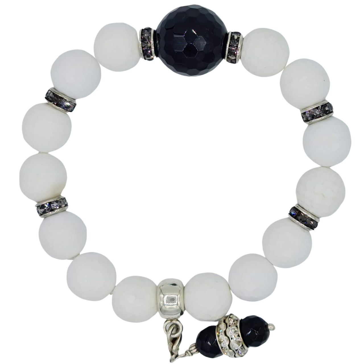 Pulsera de jade blanco y bola central de ónix negro