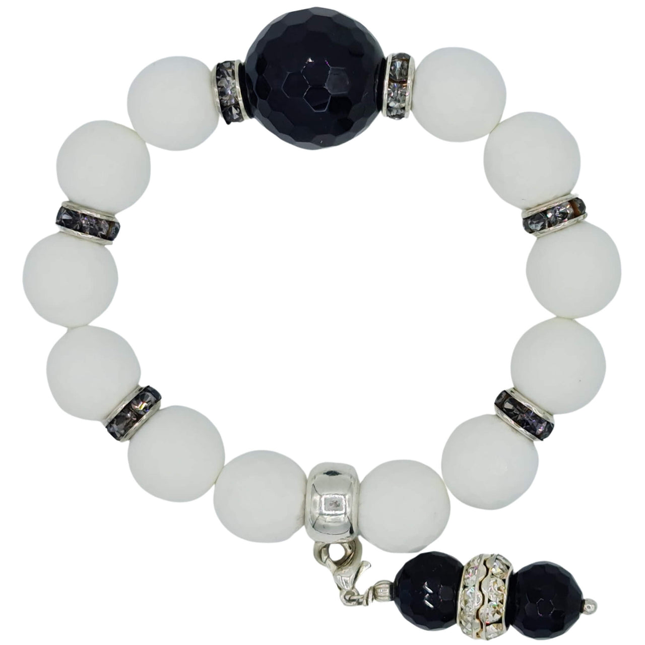 Pulsera de jade blanco y bola central de ónix negro