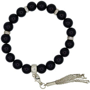 Pulsera de onix liso y borla colgante con flecos de plata