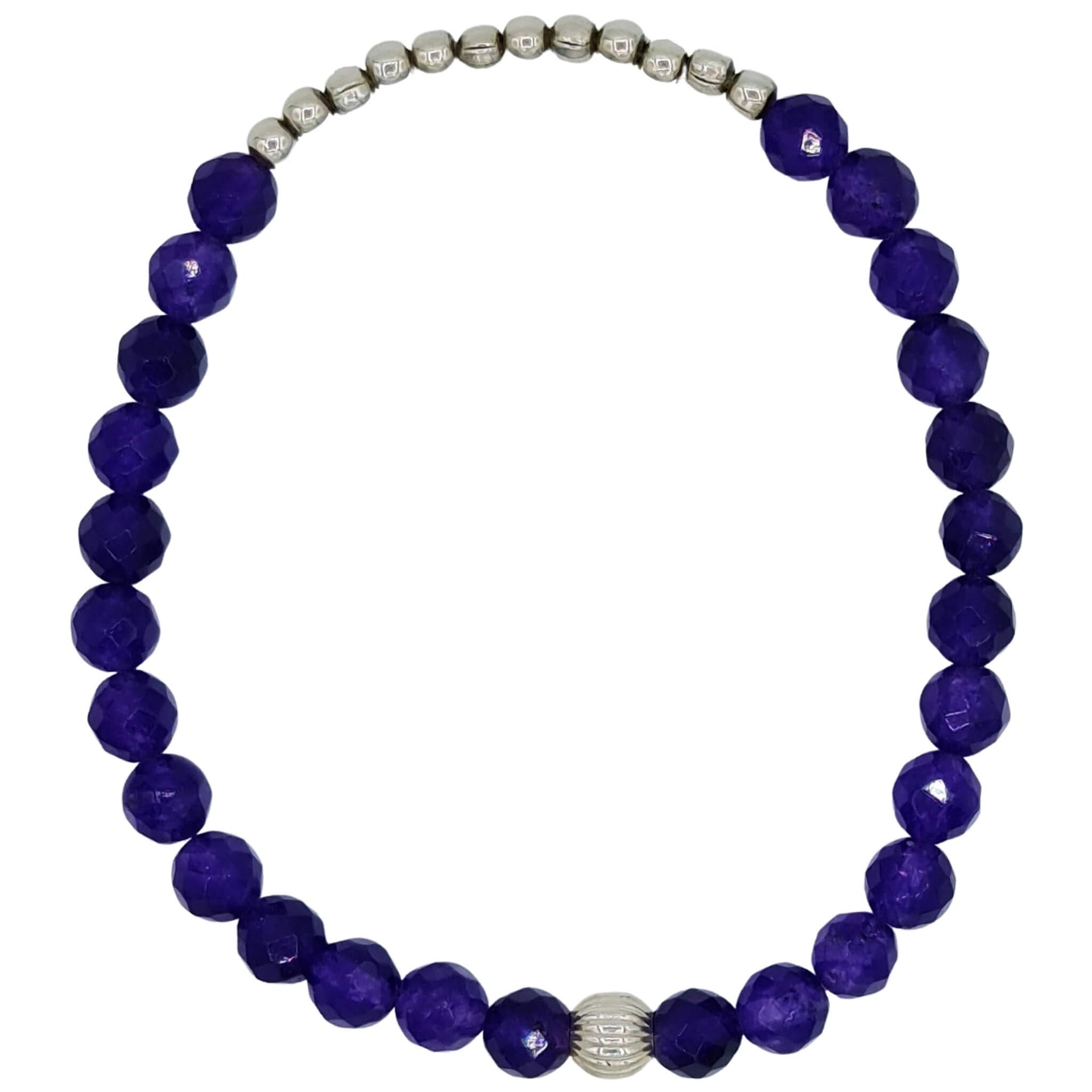 Pulsera de ágata morada y central de bolitas de plata