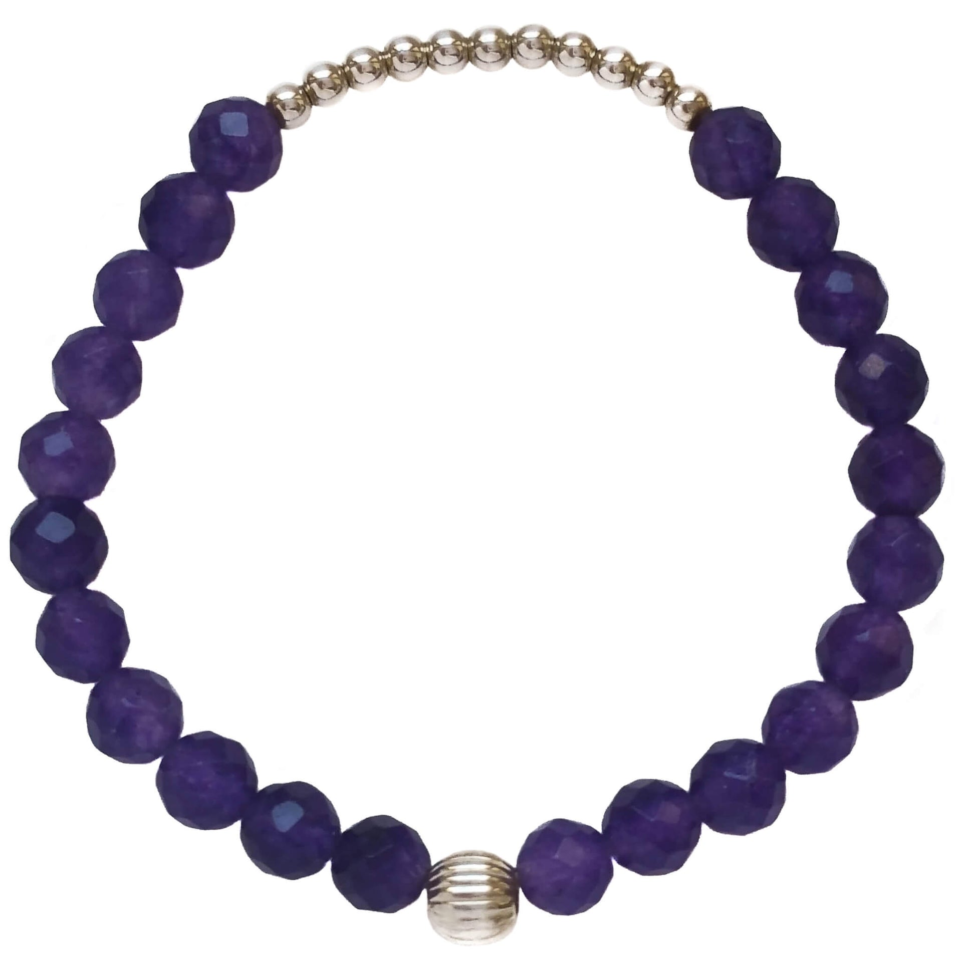 Pulsera de ágata morada y central de bolitas de plata