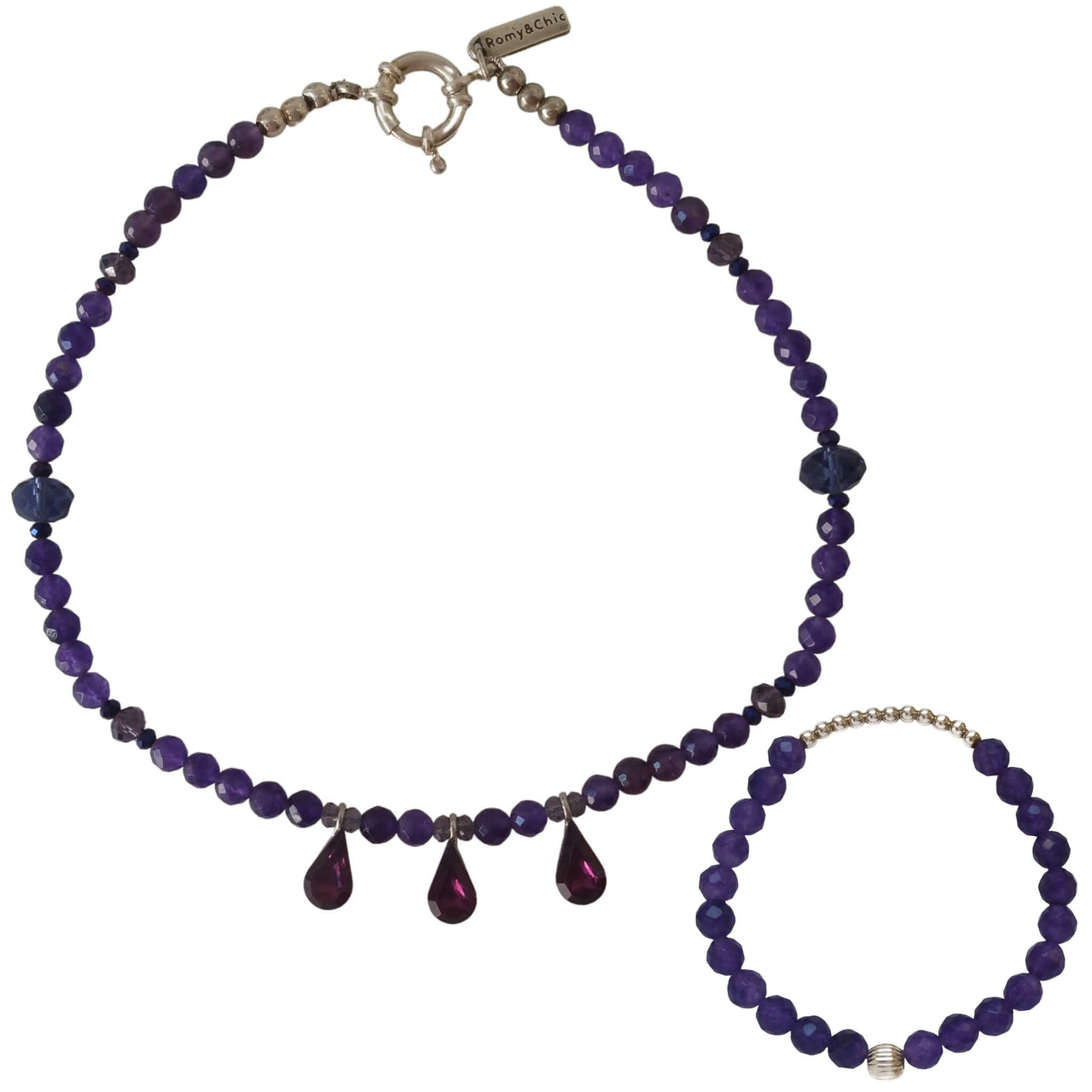 Set de Pulsera y collar de ágata morada